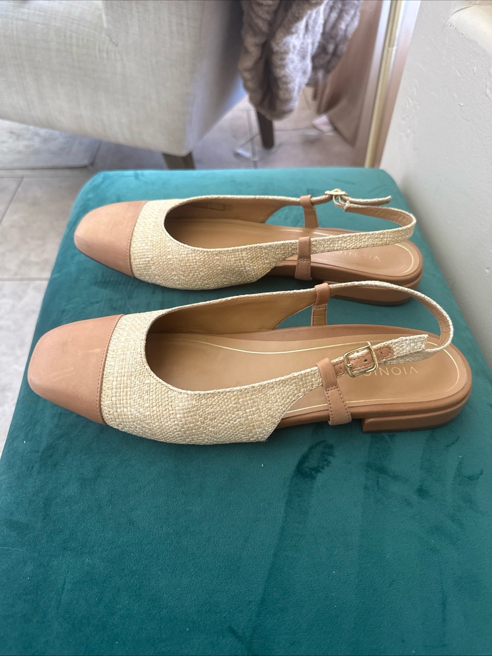 Vionic Tan & Natural Slingback Flat Petaluma